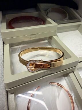 Gold Tone Buckle Bracelet with Rhinestone Accent